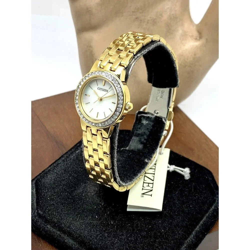 Citizen Women's Watch EJ6102-64D Quartz Gold Tone 23mm Swarovski & Bracelet Set